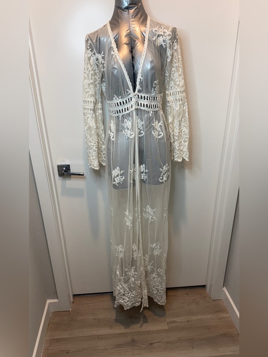 None Other - Sheer off white Embroidered Lace Duster, cover up,